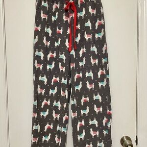 Flannel Pajama Bottoms - Gray with Pink and Green Llama Print